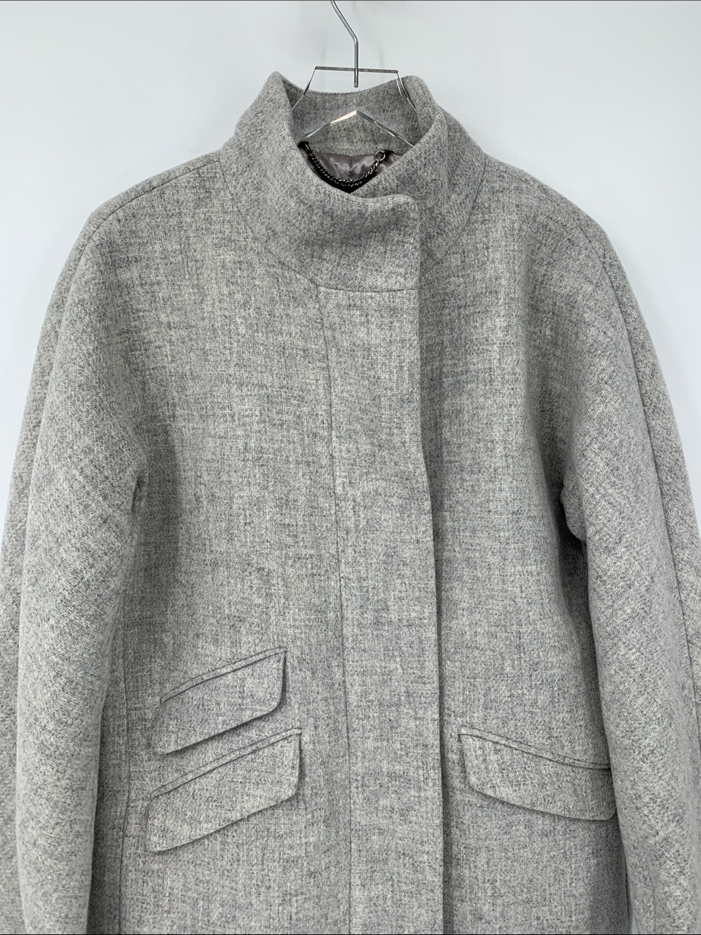 J Crew Cocoon Coat Italian stadium wool blend cloth zipper jacket gray 10 TALL - Picture 3 of 5